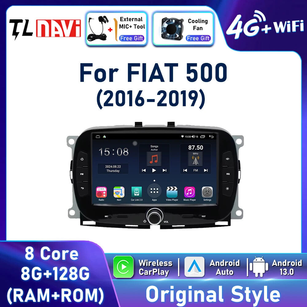 Android CarPlay Car Radio for Fiat 500 2016-2019 Stereo GPS Multimedia Player