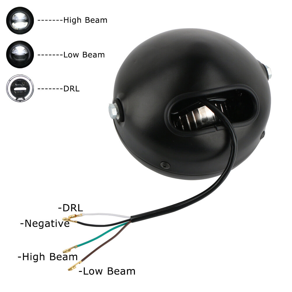 6.5-inch LED High/Low Beam DRL Headlight with Mount for Cafe Racer Bobber Motorcycle
