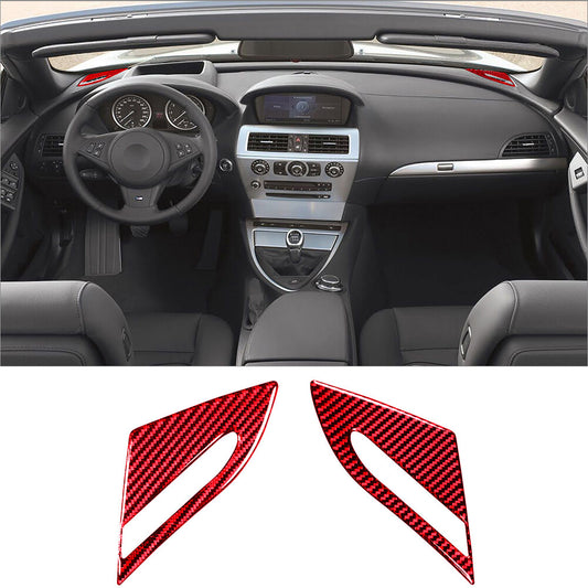 2Pcs Red Carbon Fiber Interior Cover Trim for BMW 6Series E63 E64