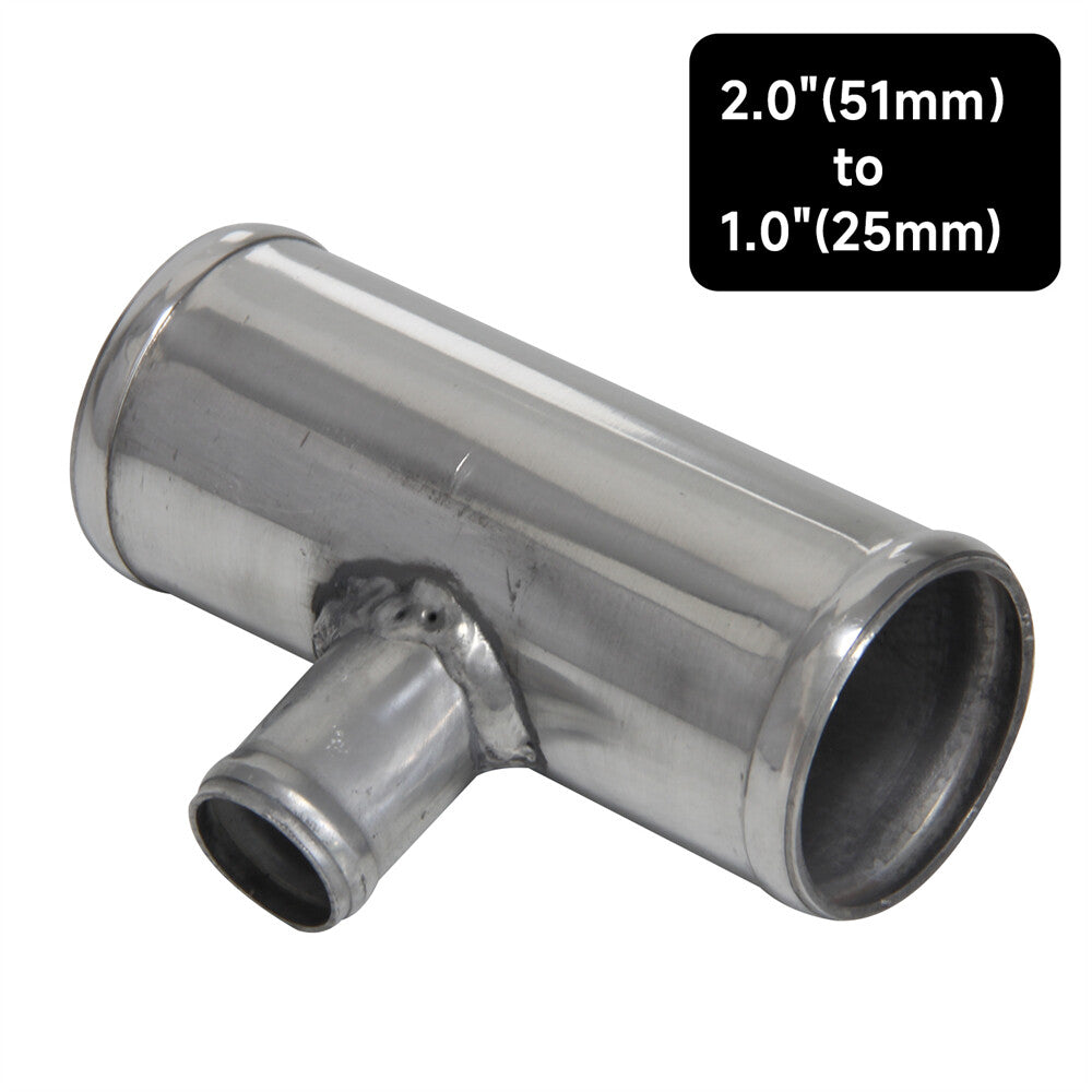 2 51mm Blow Off Valve Adapter Aluminum T-Pipe Shape Tube for 25mm ID BOV Silver