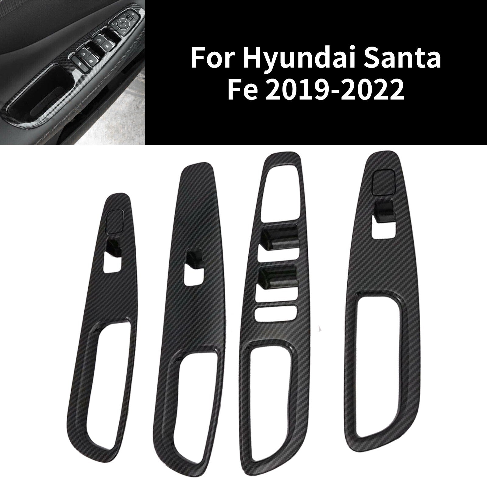 for Hyundai Santa Fe 2019-2022 Carbon Fiber Style Window Lift Switch Cover Trim