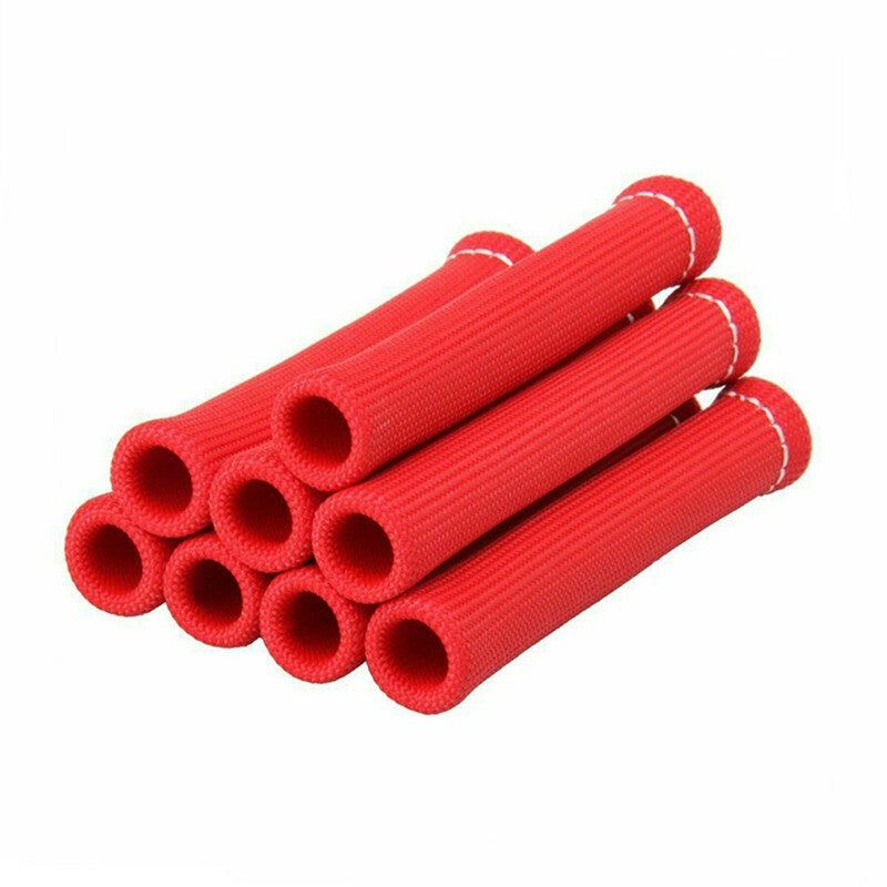 8PC CAR RED HIGH HEAT SHIELD ENGINE SPARK PLUG WIRE BOOT PROTECTOR SLEEVE COVER