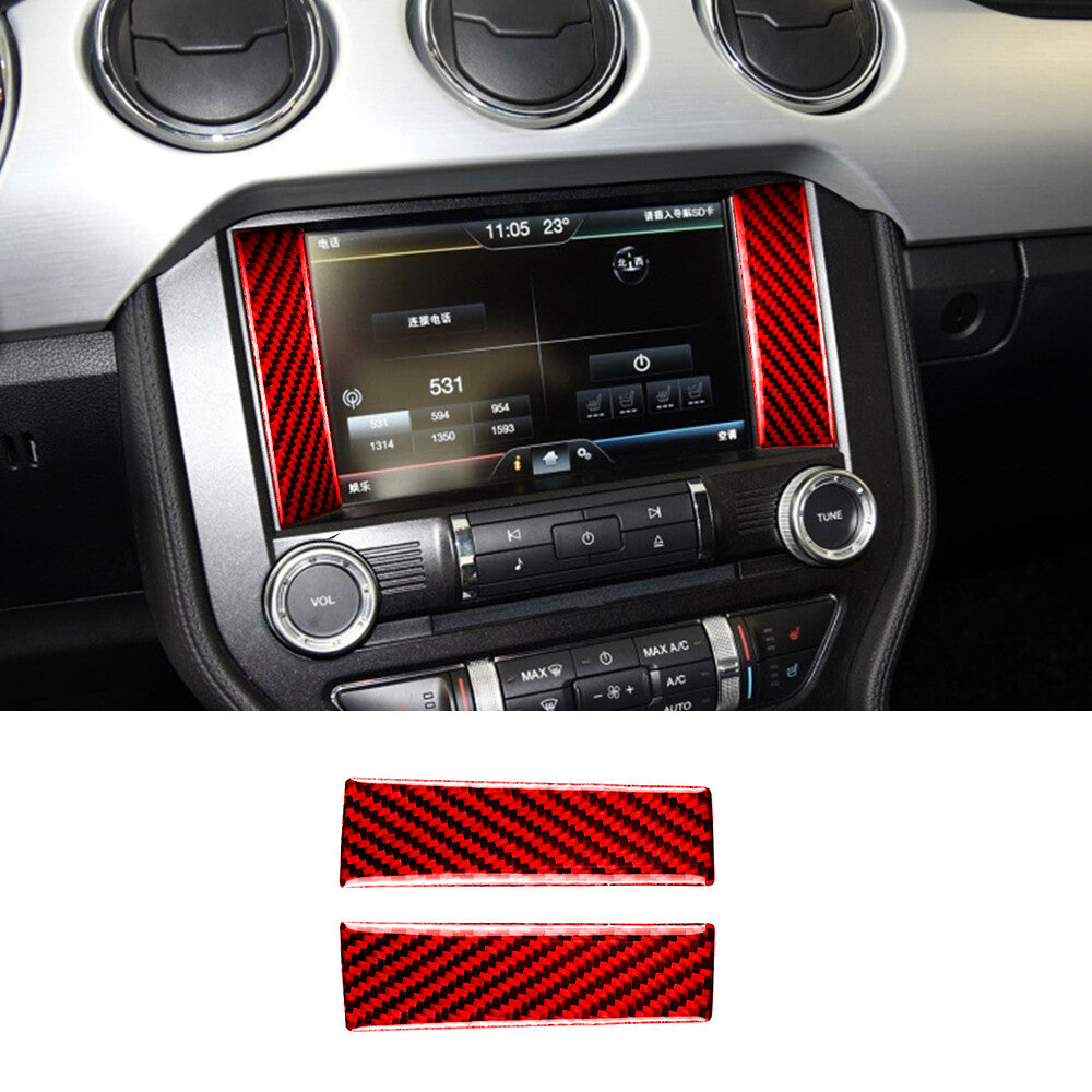 for Ford for Mustang 2015+Red Carbon Fiber Central Control Navigation GPS Panel Trim