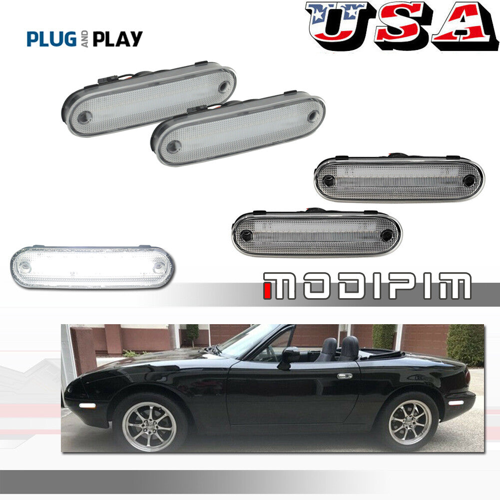 Four transparent front and rear white LED side marker lights for 1990-2005 for Mazda Miata MX-5