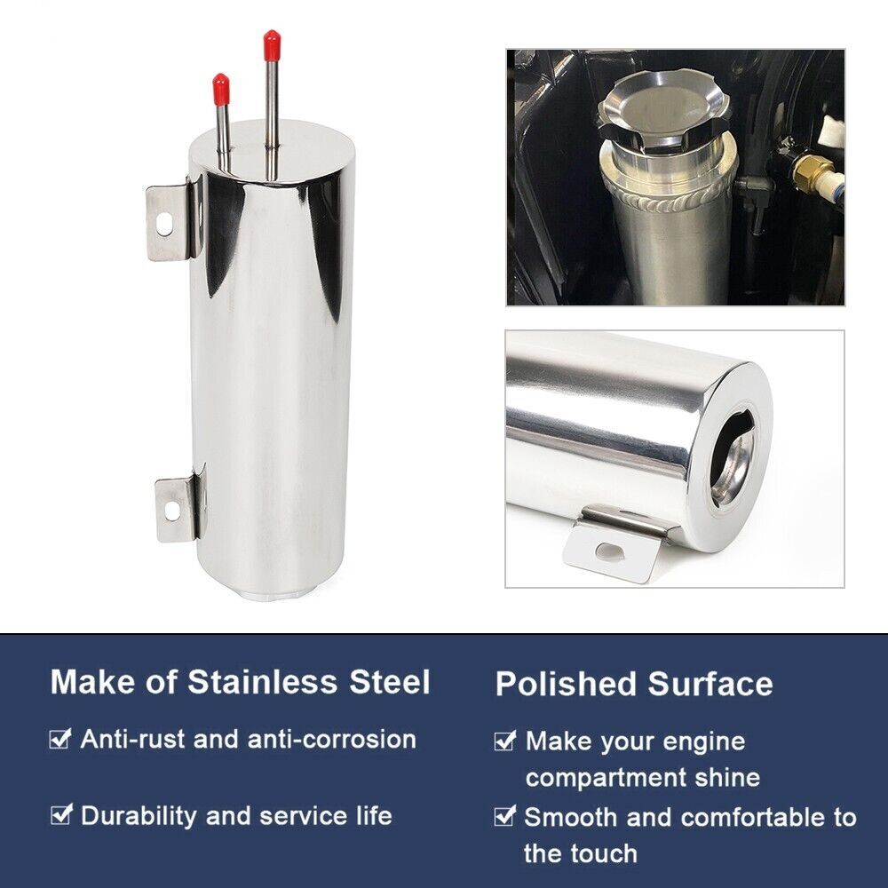3 X 9 32OZ Polished Stainless Steel Radiator Coolant Over Flow Puke Tank Can