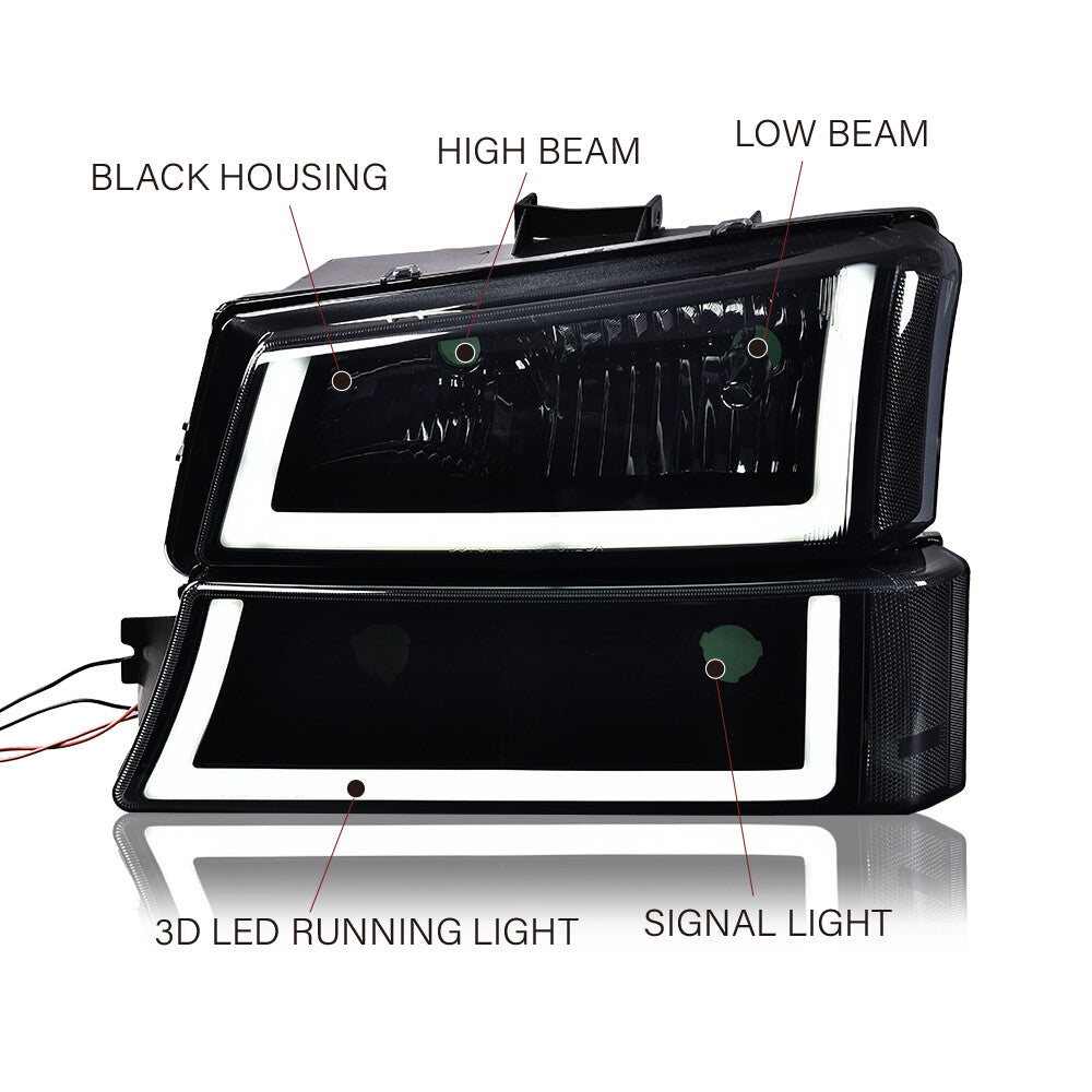 Smoke LED headlights + taillights suitable for 2003-2006 for Chevrolet Silverado 1500 2500