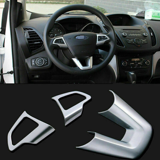 for Ford Escape Kuga 2017-2019 Matte Silver Steering Wheel Button Cover trims 3P