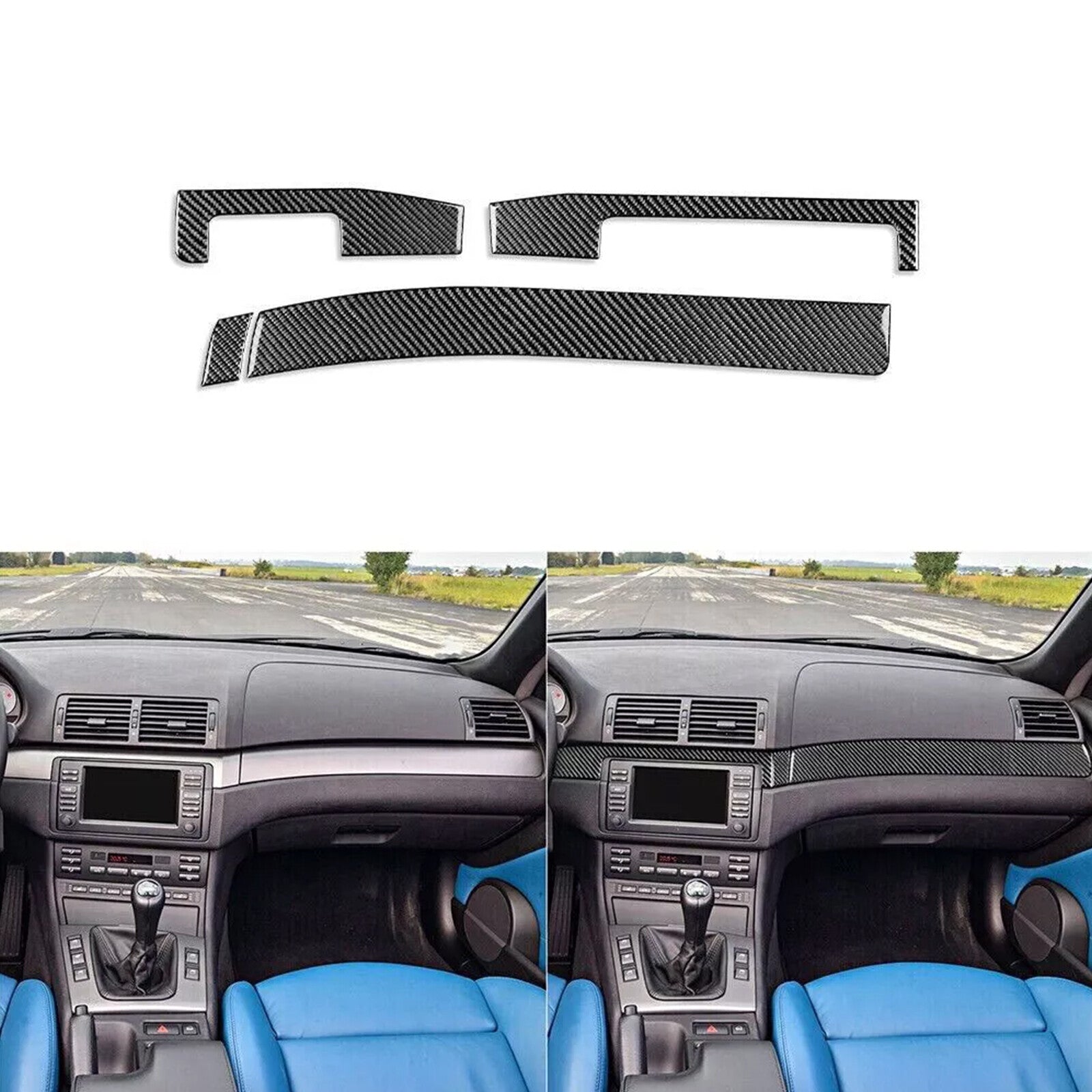 for BMW 3 Series M3 E46 98-05 Carbon Fiber Interior Dashboard Panel Cover 4Pcs