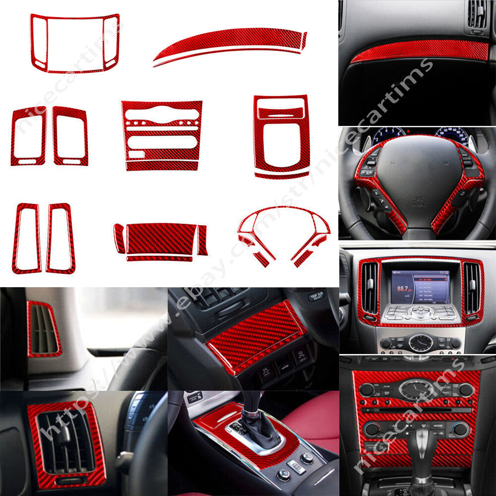 22Pcs Red Carbon Fiber Interior Full Set Trim Kit for Infiniti G37 Sedan 2010-13