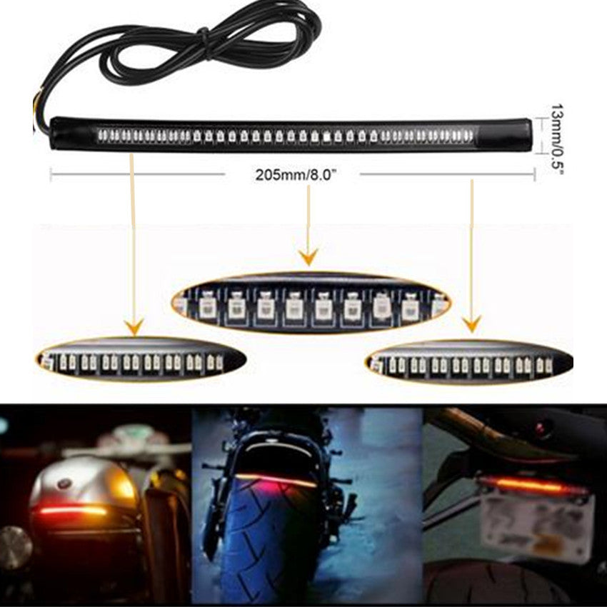 Motorcycle 48 LED Bendable Flexible Strip Light Tail Brake Stop Turn Signal Lamp