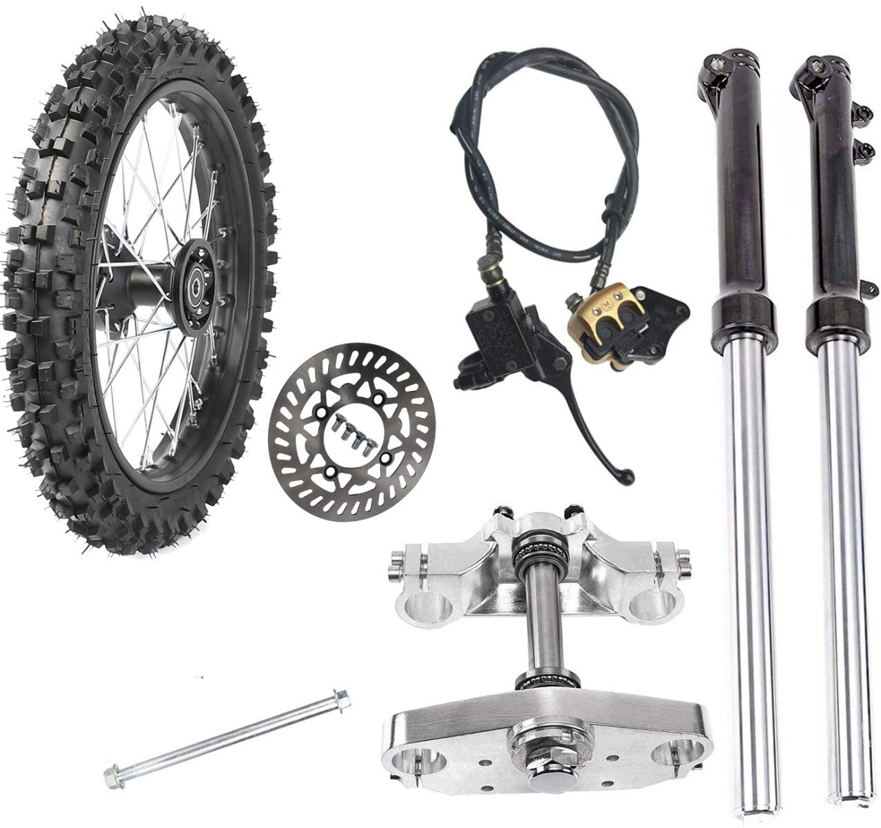 14-inch wheels, 60/100-14 tires, front fork assembly, pit-type bicycle cooler, Taodao SSR 110cc