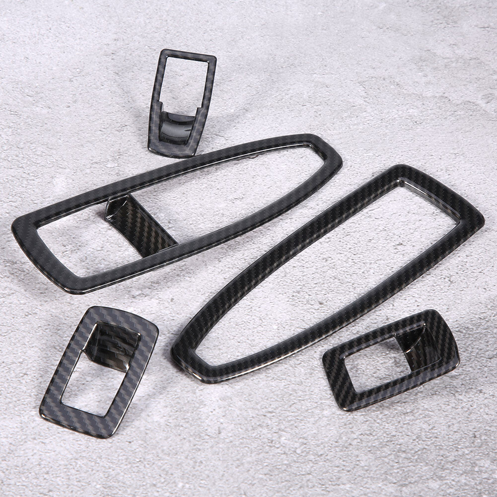 Hot 5pcs Carbon Fiber Style Car Window Lift Button Frame Cover Trim Set Part For