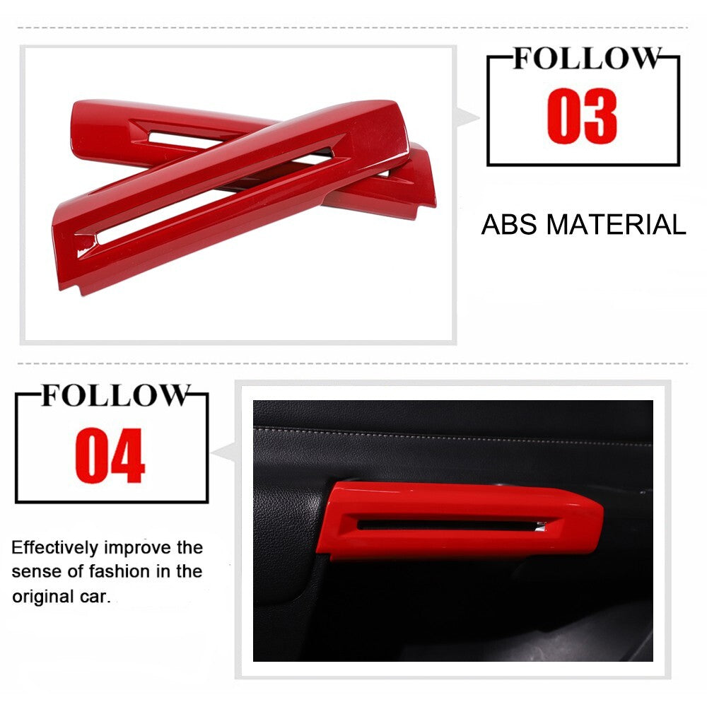 Red Interior Door Handle Armrest Cover Trim Decor for Ford for Mustang 2015-2023