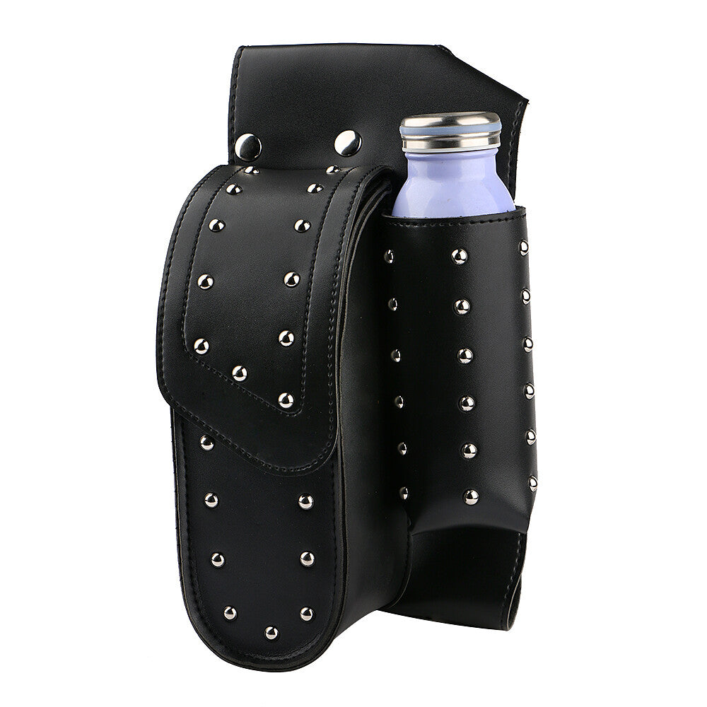 LH PU leather motorcycle saddlebag/luggage case with bottle holder suitable for Harley-Davidson motorcycles.
