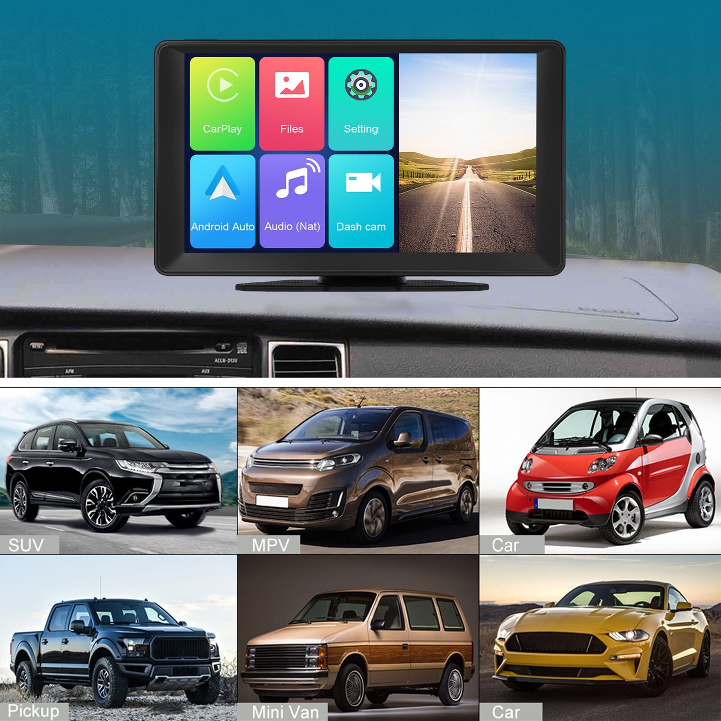 9in Car Radio Portable DVR Dash Cam For Wireless Carplay Android Auto Bluetooth