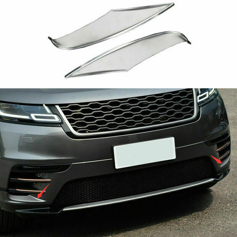 Silver Steel Front Fog Lamp Light Cover Trim 2P for Range Rover Velar 2017-2021