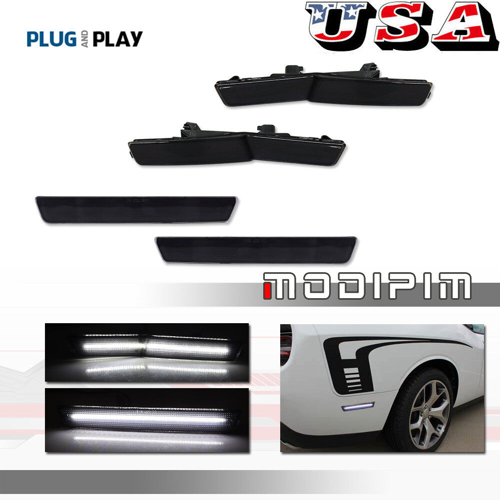 Front and rear white LED fender side marker lights for Dodge for Challenger 2018 - 22