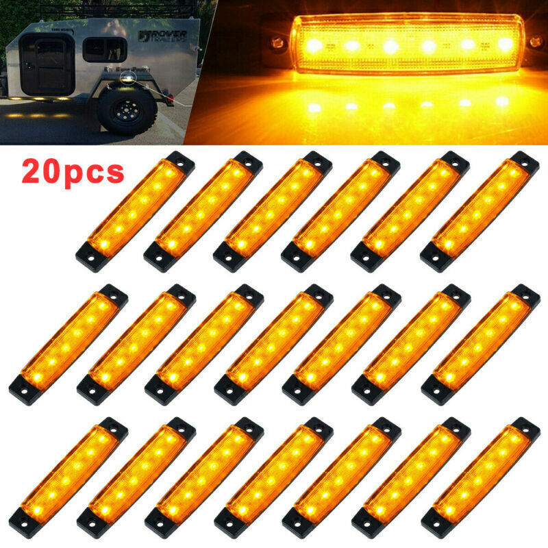20Pcs 3.8 Smoked Amber Side Marker Indicator Lights 12V 6LED Trailer Truck