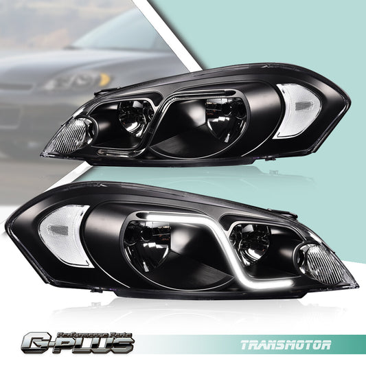 Transparent LED DRL for headlights, suitable for 2006-2016 for Chevrolet Impala/Monte Carlo, Black.