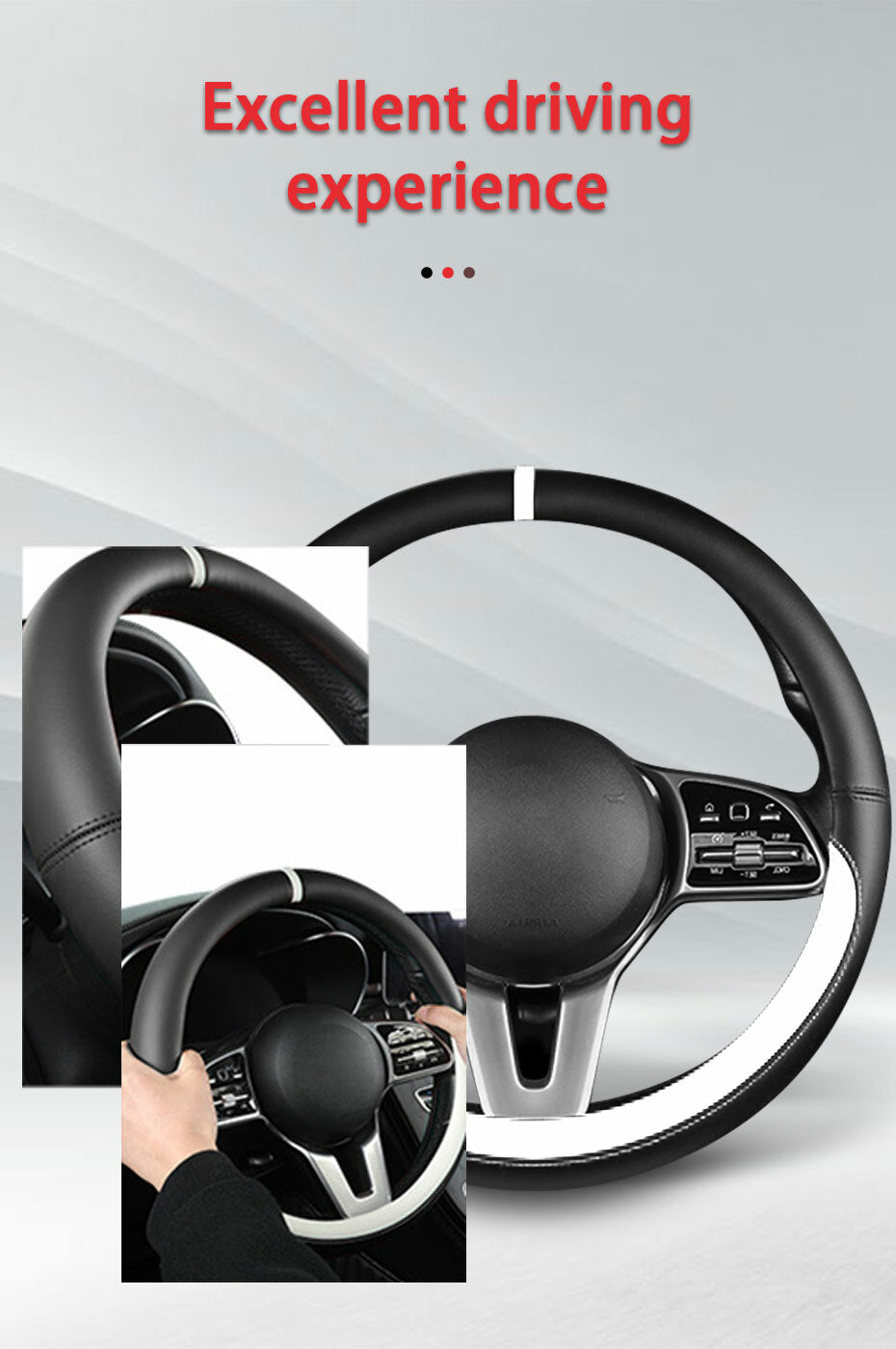PU Leather Steering Wheel Cover Anti-slip for Car SUV Truck 15 Black/White