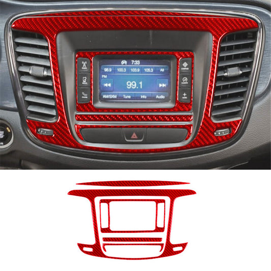 5X Red Carbon Fiber Multimedia Console Panel Cover Trim for Chrysler 200 2015-17
