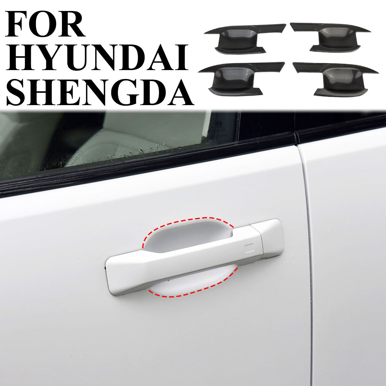 Carbon Fiber Style 4-Door Handles Bowl Cover Trim Bezel for 2025 for Hyundai Santa