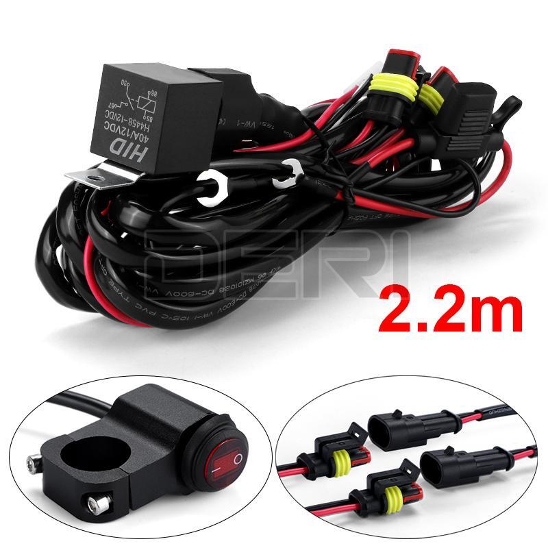 12V 2.2M Motorcycle Spot Fog Light Headlight Wiring Harness Cable On Off Switch