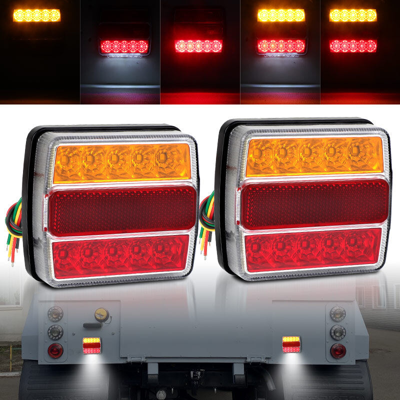 Square LED Brake Stop Turn Signal Tail Light Lamp DRL Trailer Truck Amber+Red