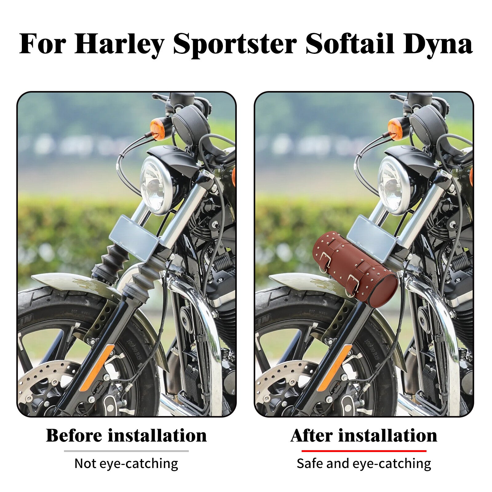 Motorcycle Brown Handlebar Sissy Bar Bag Saddlebag Fork Roll Barrel Bag w/ Nails