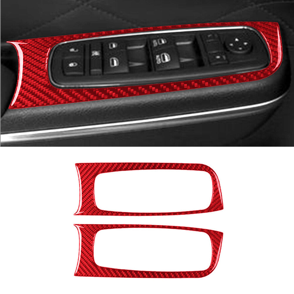 Red Carbon Fiber Front Window Control Frame Cover Trim for Chrysler 300 2015-22