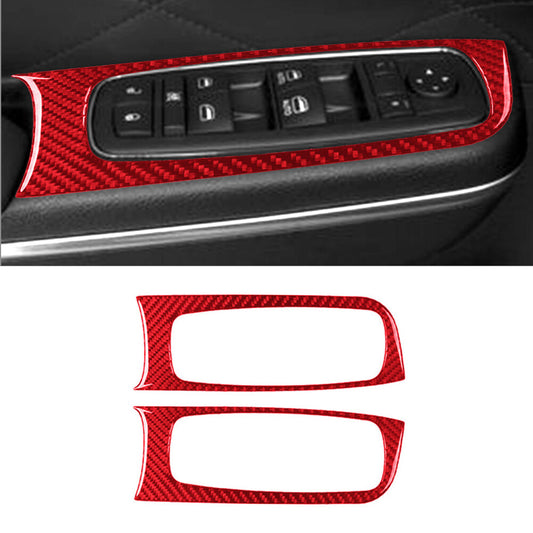 Red Carbon Fiber Front Window Control Frame Cover Trim for Chrysler 300 2015-22