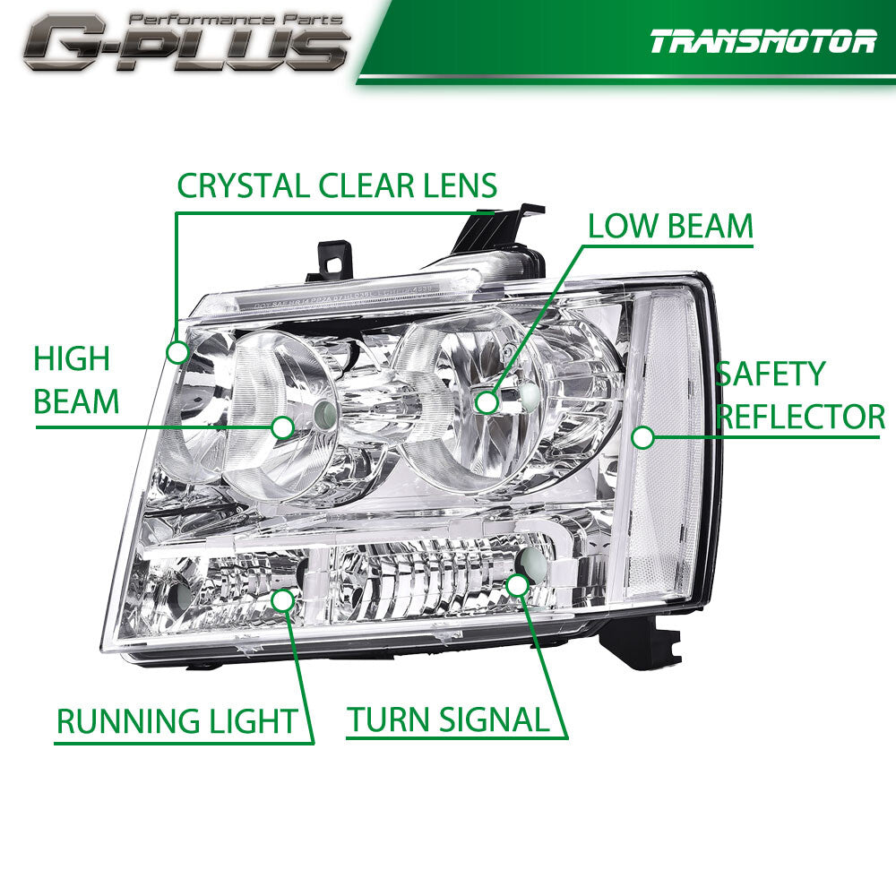 Suitable for 2007-2014 for Chevrolet Avalanche and for Chevrolet Suburban Tahoe models with chrome headlights.