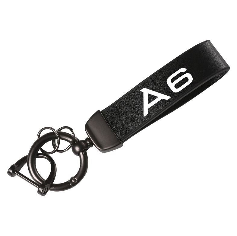 Suitable for Audi for A6 car keychain/key ring, black leather horseshoe buckle gift.