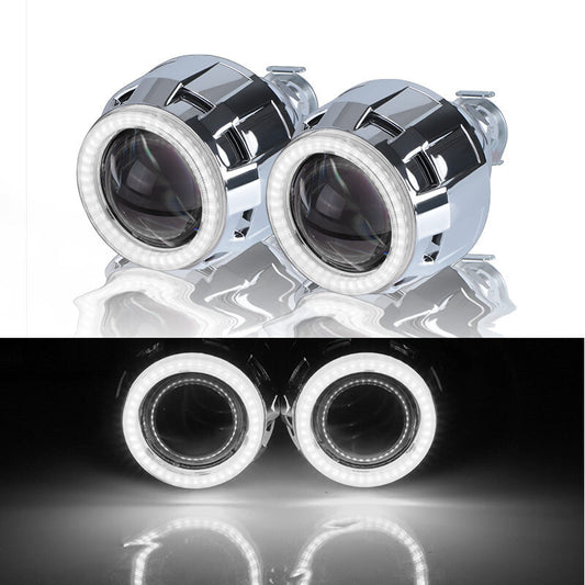 Pair 2.5 Bi Xenon HID Projector Lens LED Angel Eye White Headlight Retrofit LHD