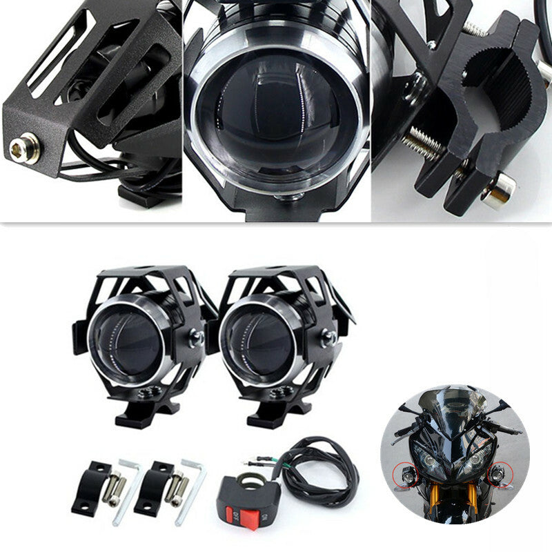 2 PCS Motorcycle Headlight Bulb LED Holder Driving Fog Light Spot Head Lamp
