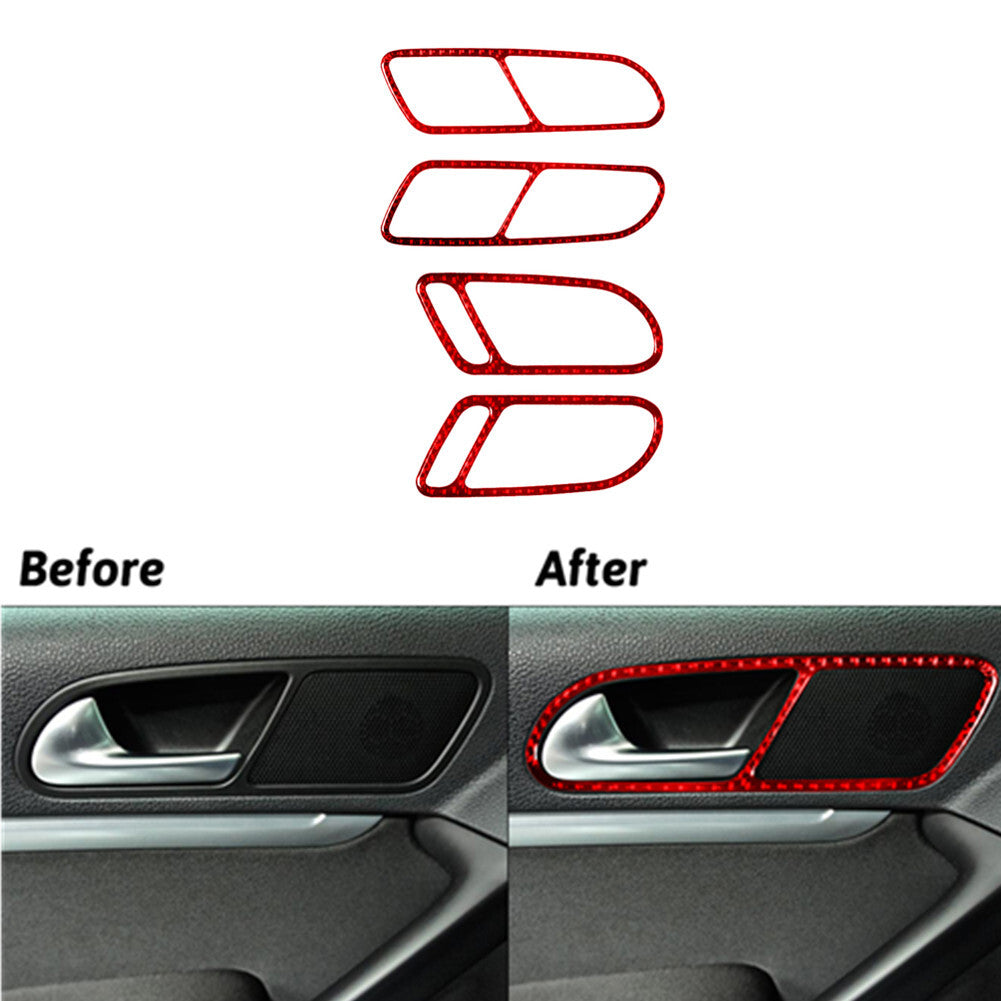 4x Red Carbon Fiber Door Handle Frame Cover Trim for Volkswagen for Tiguan 2013-2017