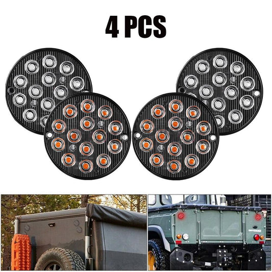 4PCS 3'' Round Red 14 LED Truck Trailer Stop Turn Tail Brake Lights Waterproof