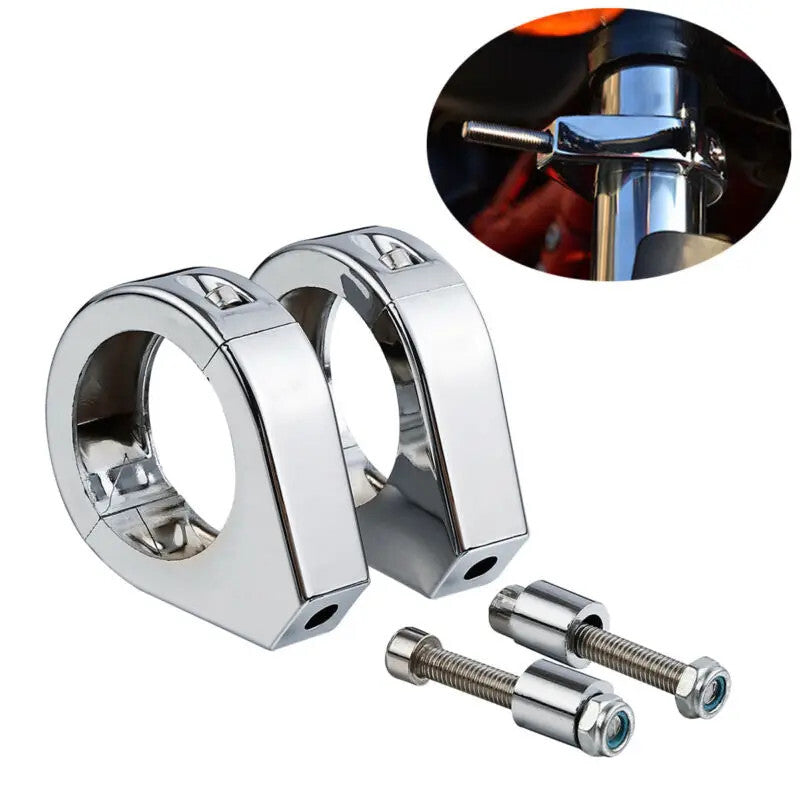 2x Motorcycle Turn Signal Mount Bracket Fork Clamps 41mm Holder Chrome Aluminum