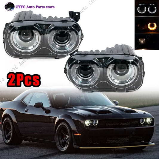 Pair for Dodge for Challenger 2015-2021 Front Headlight Dual Beams HeadLamp Assembly