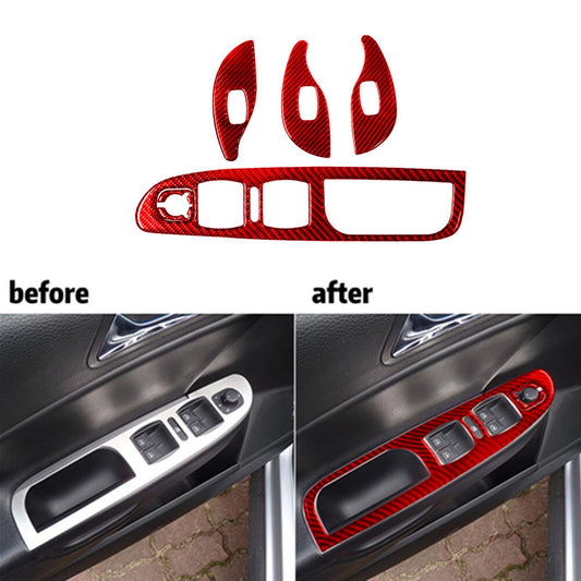 5Pcs Red Carbon Fiber Door Glass Lift Panel Trim for Volkswagen for Passat 2006-2011