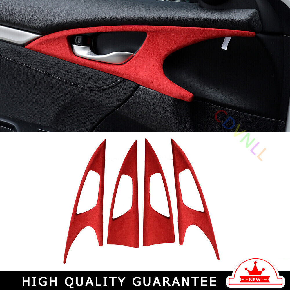 Inner Door Handle Bowl Cover Trim for Honda for Civic 2016-2021 Red Alcantara Suede