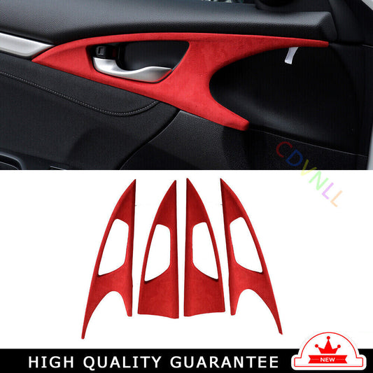 Inner Door Handle Bowl Cover Trim for Honda for Civic 2016-2021 Red Alcantara Suede