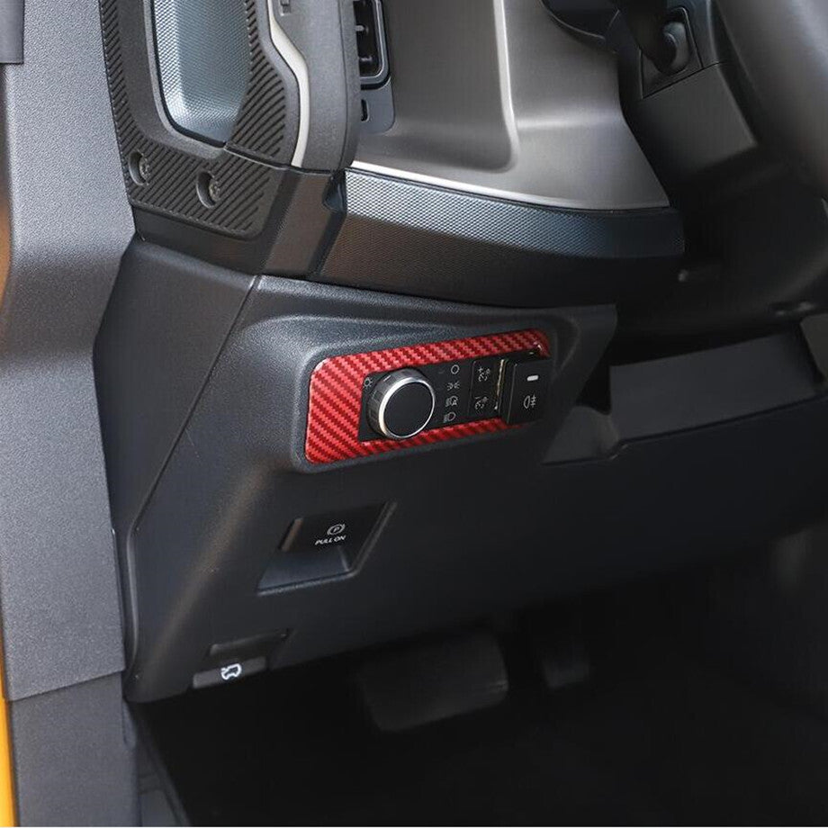 Red carbon fiber headlight switch button cover trim accessory for Ford for Mustang 21-24