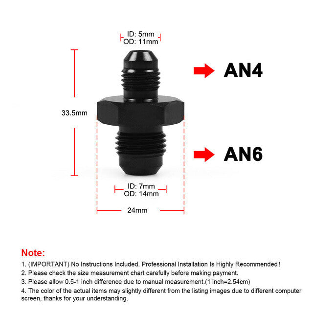 1-Pack - 6AN to 4AN Male Gearbox Alliance Black Aluminum