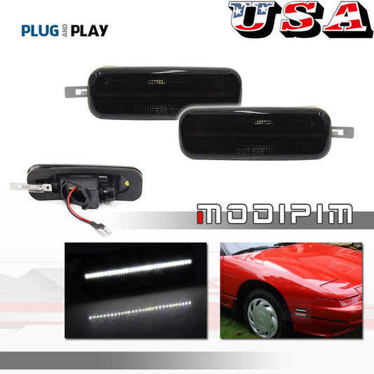 [SMOKED] White LED Side Marker Lights Pair Set for 89-94 240SX S13 93-97 Altima