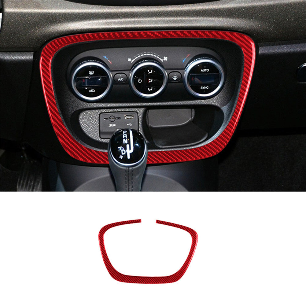 Red Carbon Fiber Climate Control Surround Panel Cover Trim for Fiat 500L 14-17