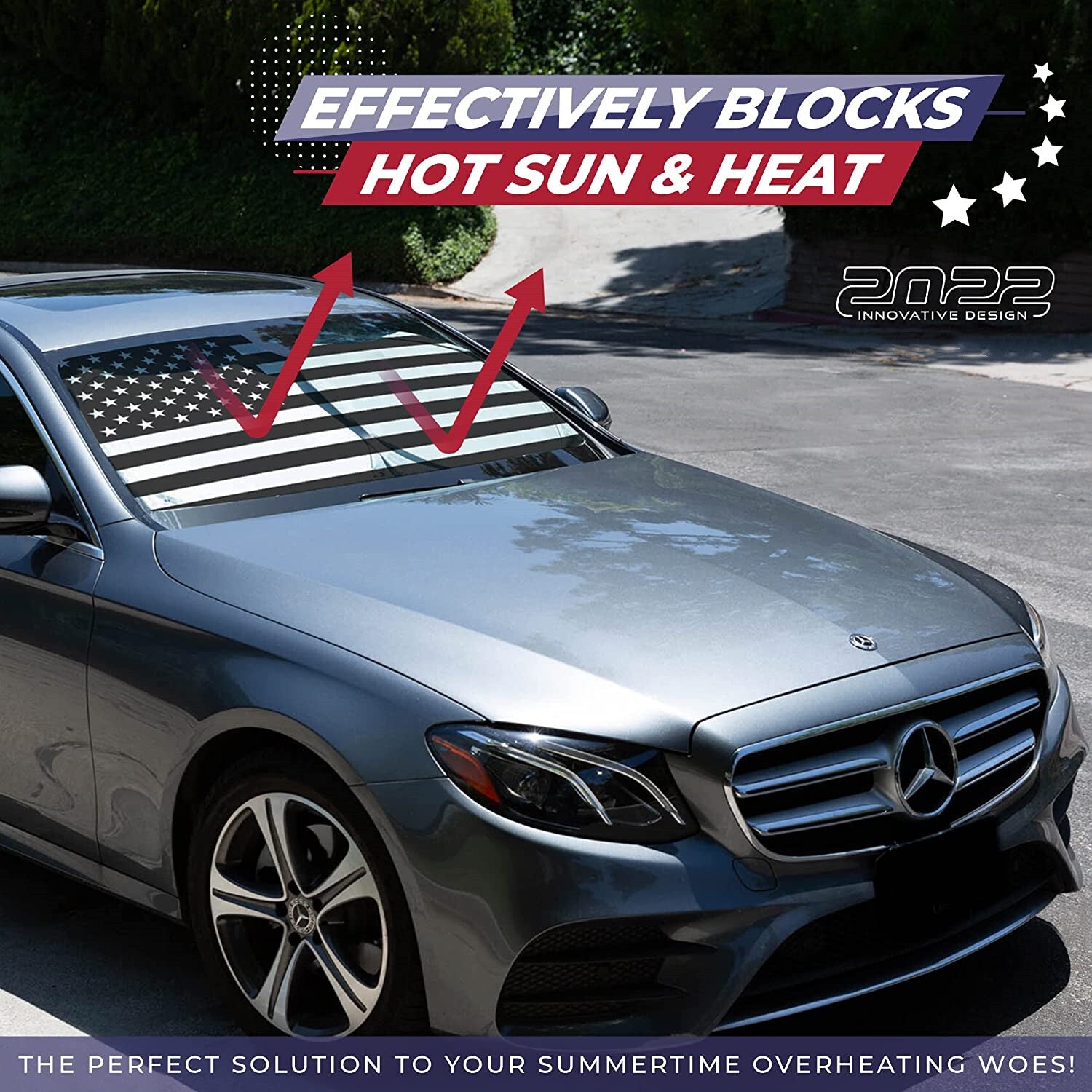for Cadillac US Flag Car Windshield Sun Shade Reflective Anti UV Shield Cover