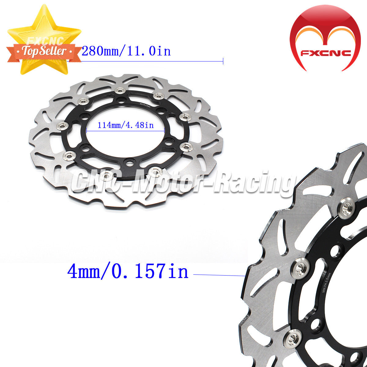 CNC motorcycle front floating brake disc rotor for Honda CBR150R 2000 - 2003, black.