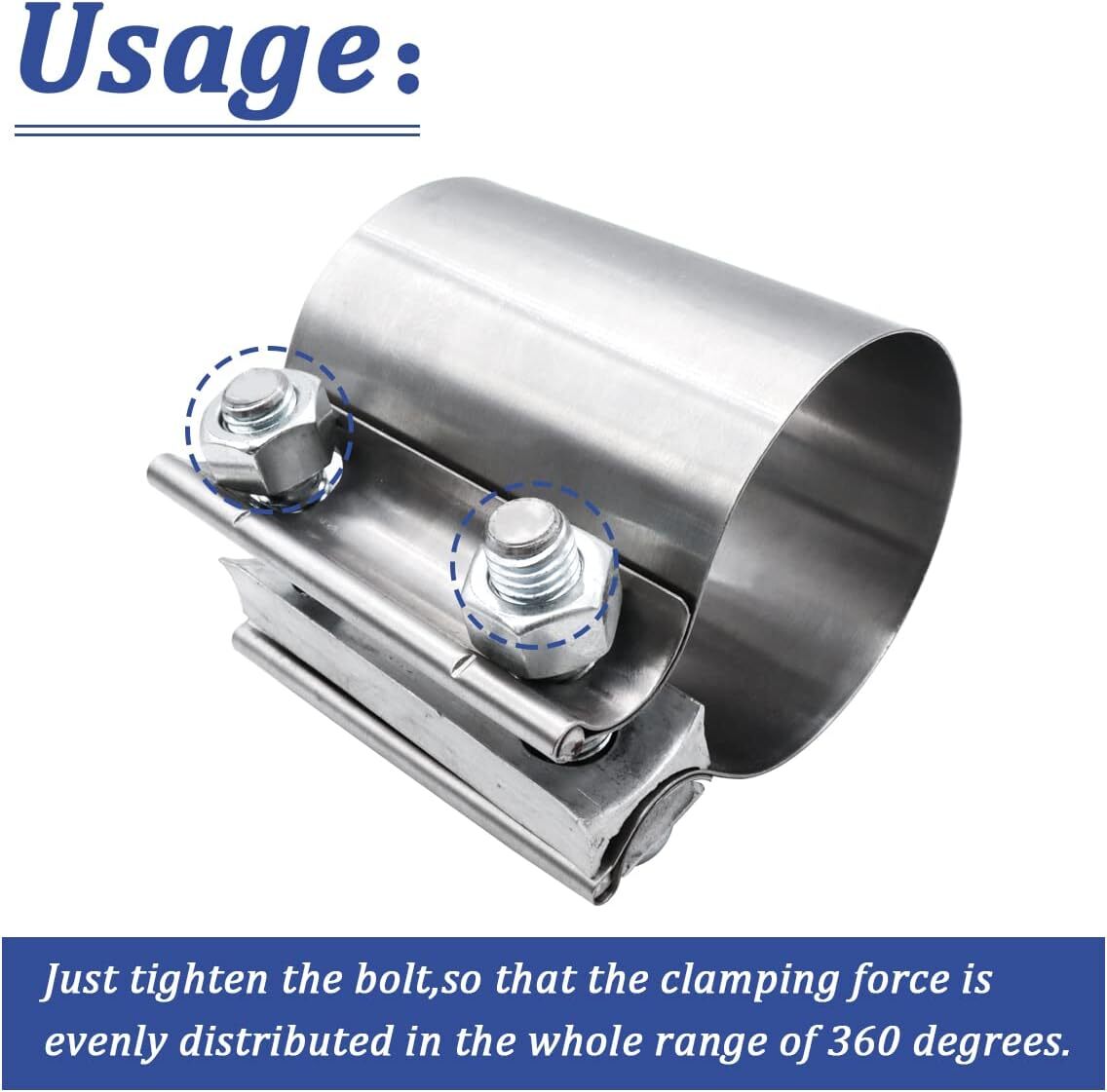 2-Pack 2-inch Butt Fittings Stainless Steel Clips with Exhaust/Muffler Clips and Hose ( )