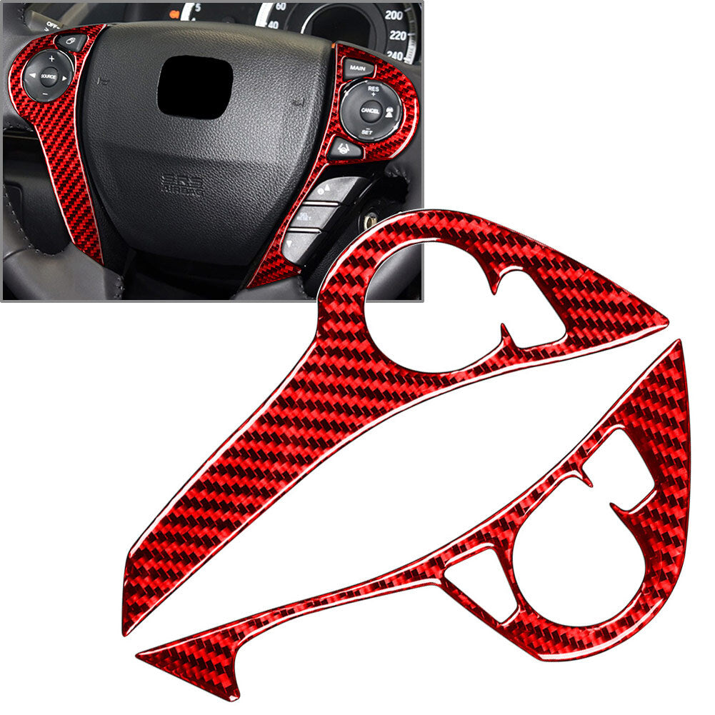 2x Inner Steering Wheel Button Cover Rec Carbon Fiber for Honda Accord 2013-2017